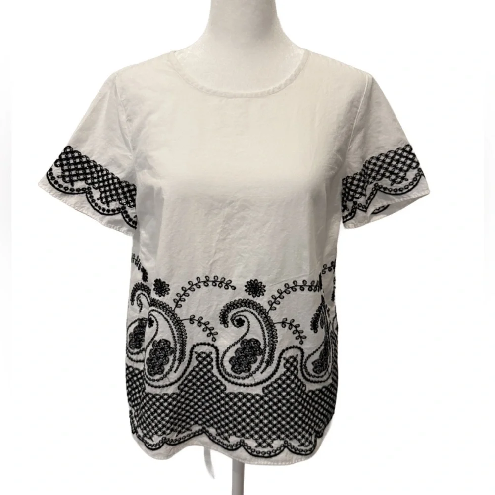 Michael Kors White and Black Patterned Short Sleeve Top, XS